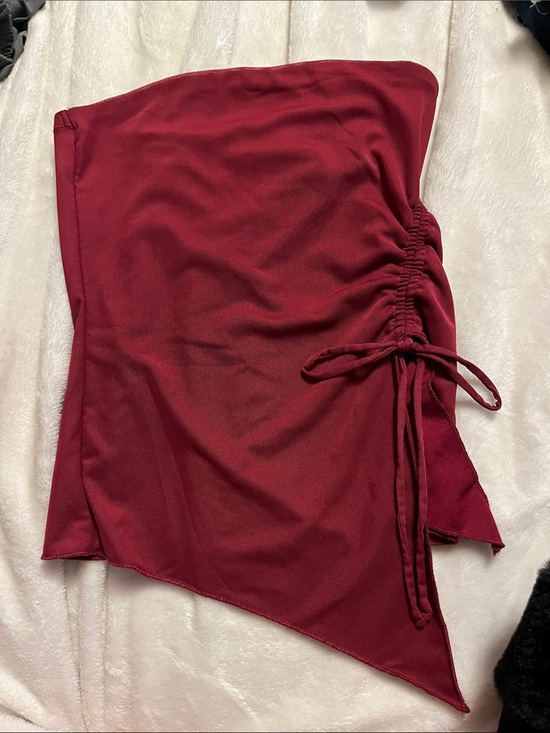 Garage Tops - Garage Burgundy Asymmetrical Drawstring Tube Top